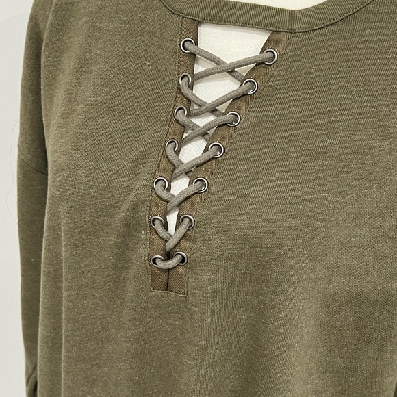 Olive Lace-Up Sweater Dress - Picture 2 of 6